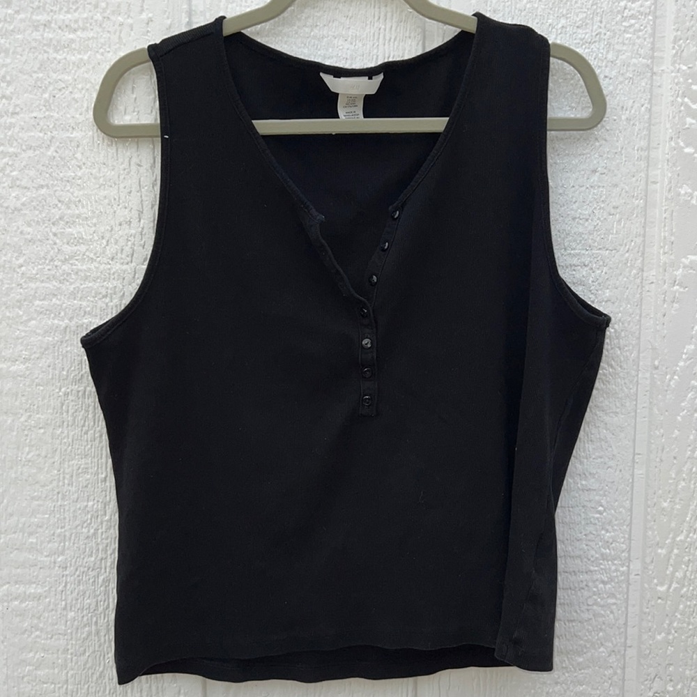 Black H&M Henley Sleeveless Tank Top XXL